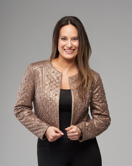 Lush Quilted Vegan Leather Studded Jacket