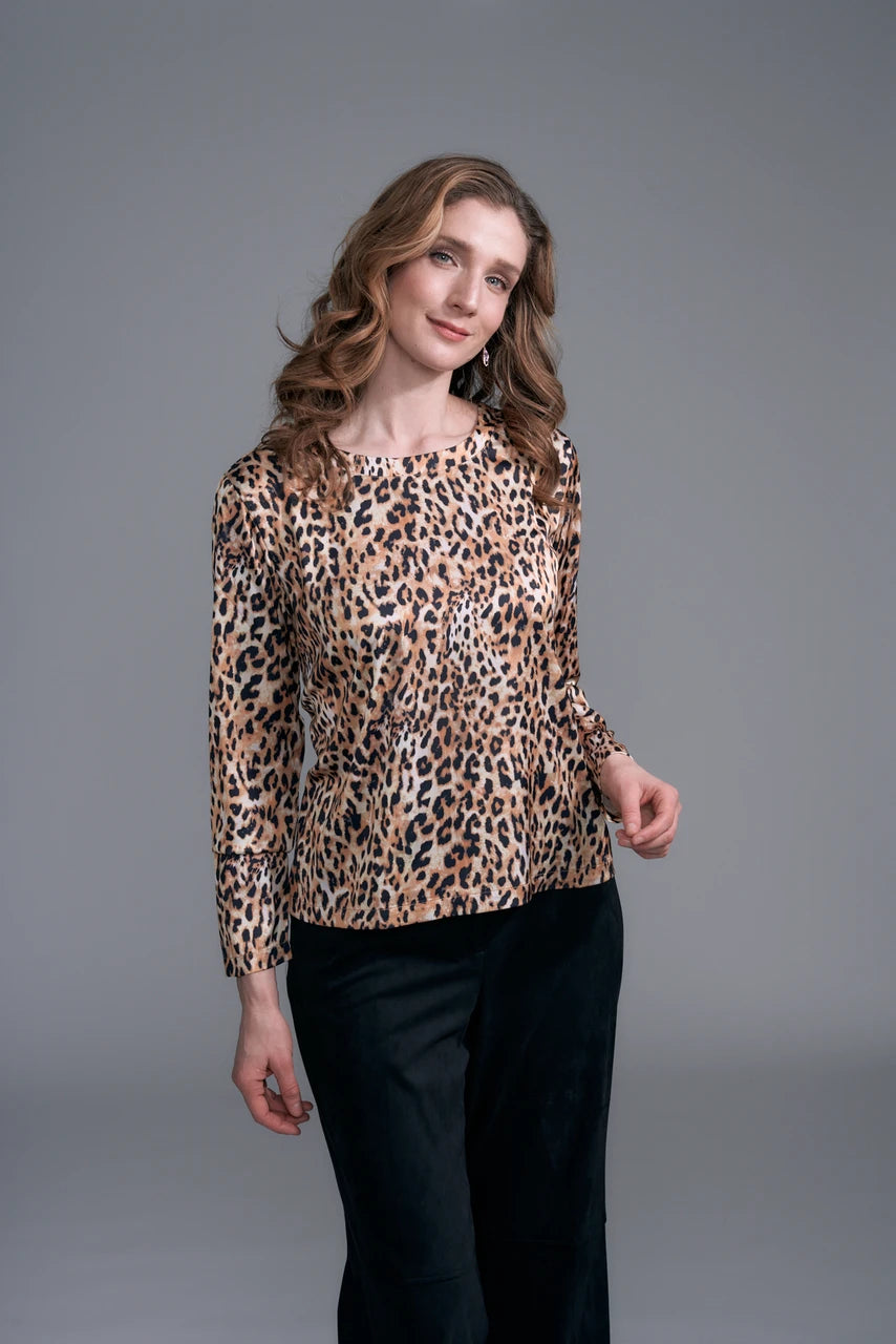 Leopard Print Satin Scoopneck Tee