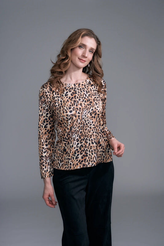 Leopard Print Satin Scoopneck Tee