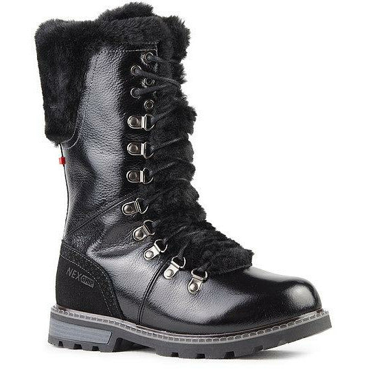 Tall Fur Trimmed Black Winter Boots with Side Zipper