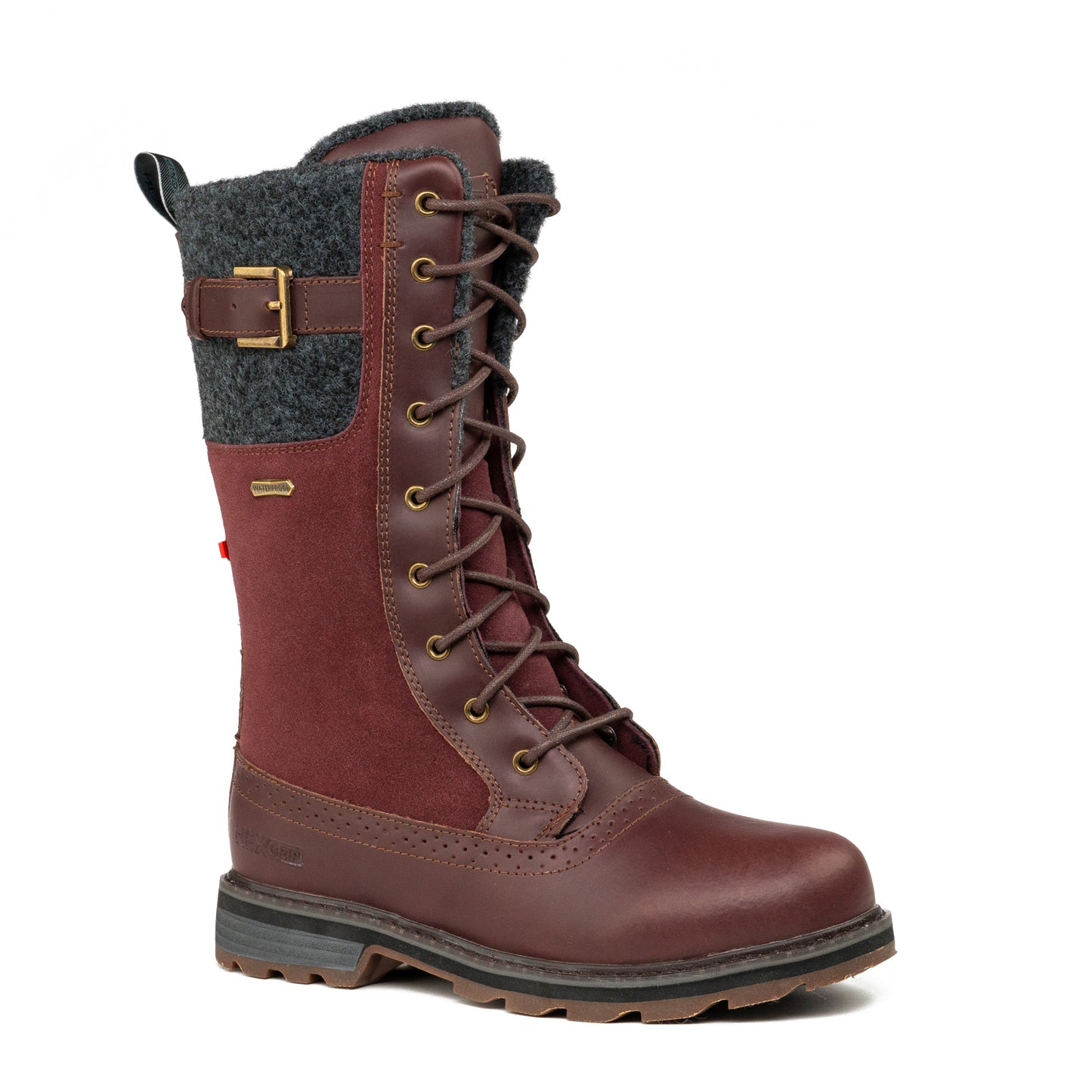 Tall Lace Up Burgundy Winter Boots with Side Zipper