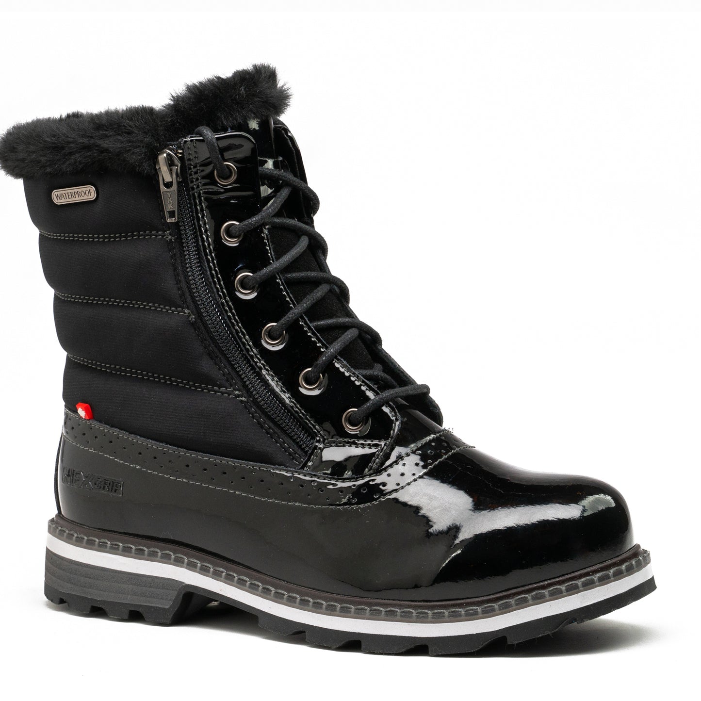 Black Patent Leather Double Zipper Women's Winter Boots