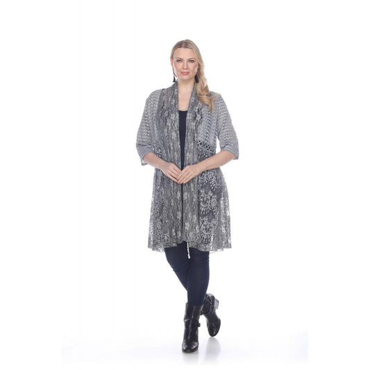 Grey Lace Open Front Cardigan