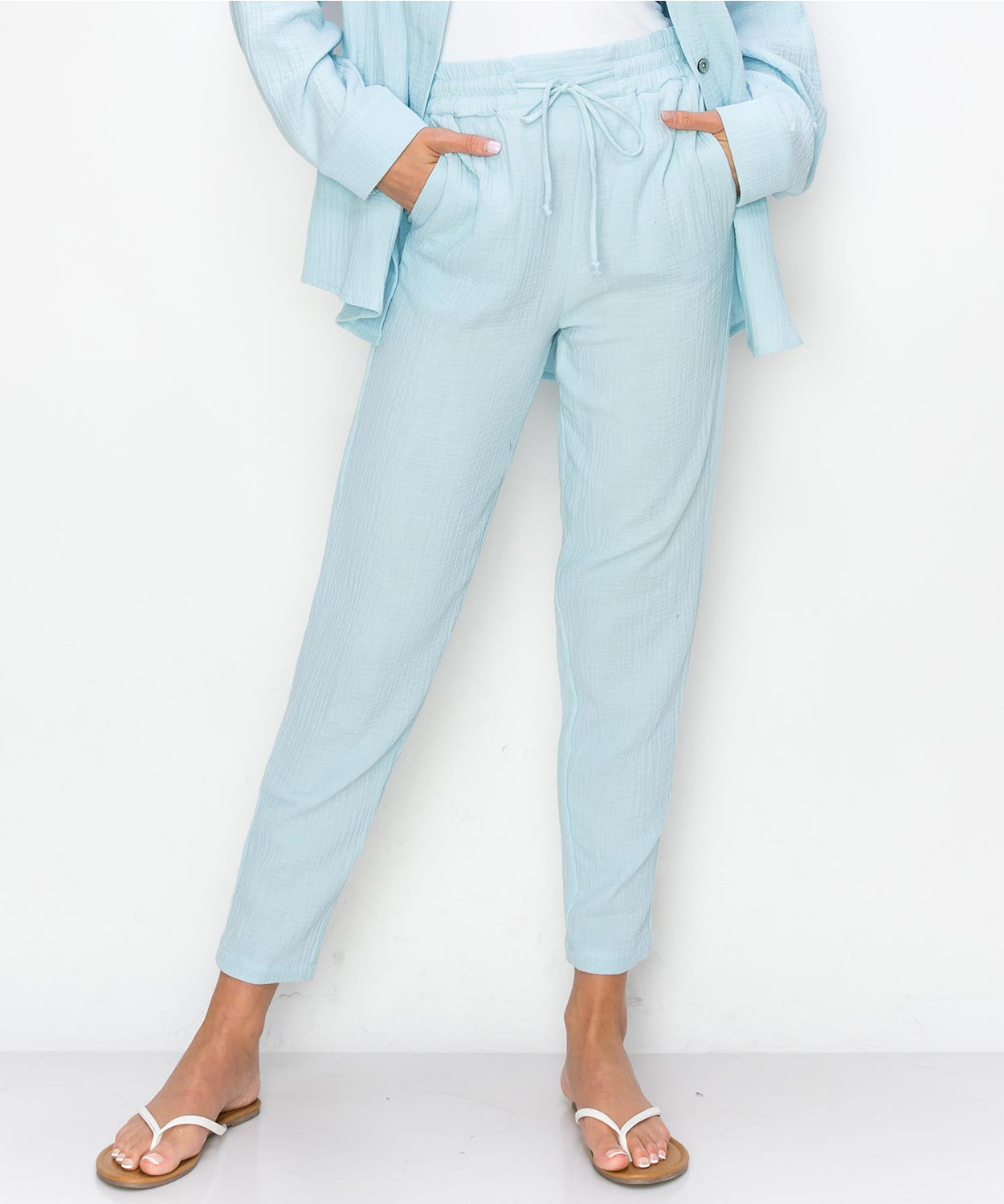 100% Cotton Sky Blue Pants with Pockets