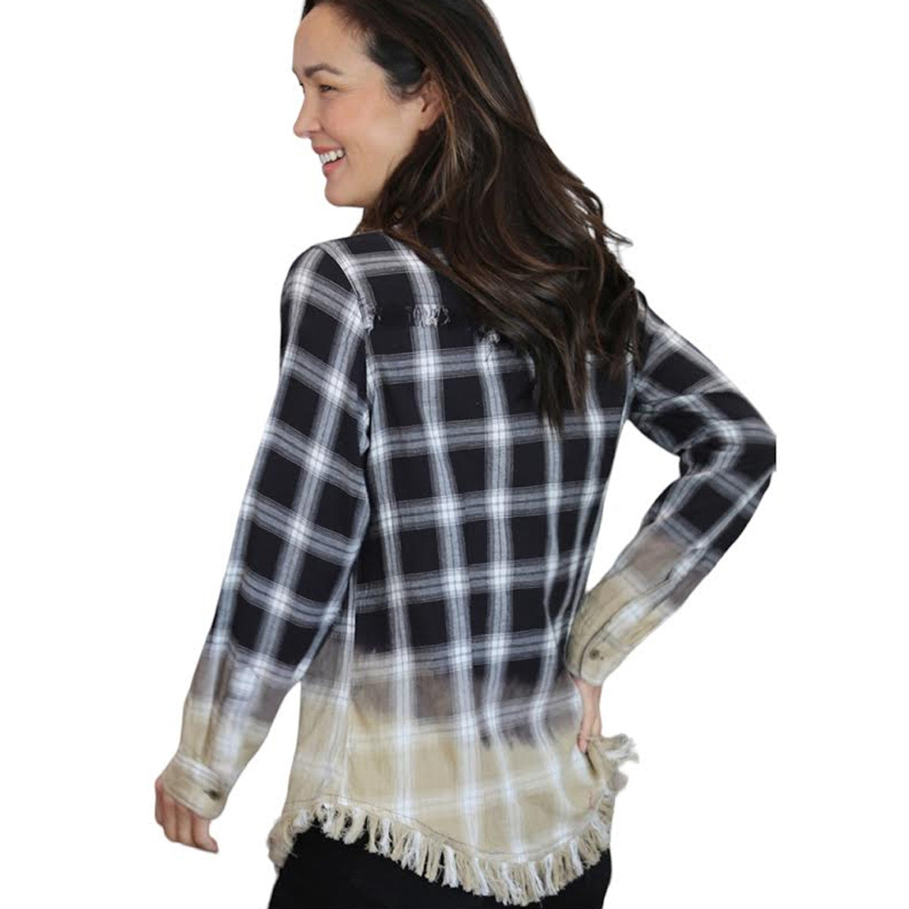 Bleached Bottom Plaid Shirt With Frayed Trim