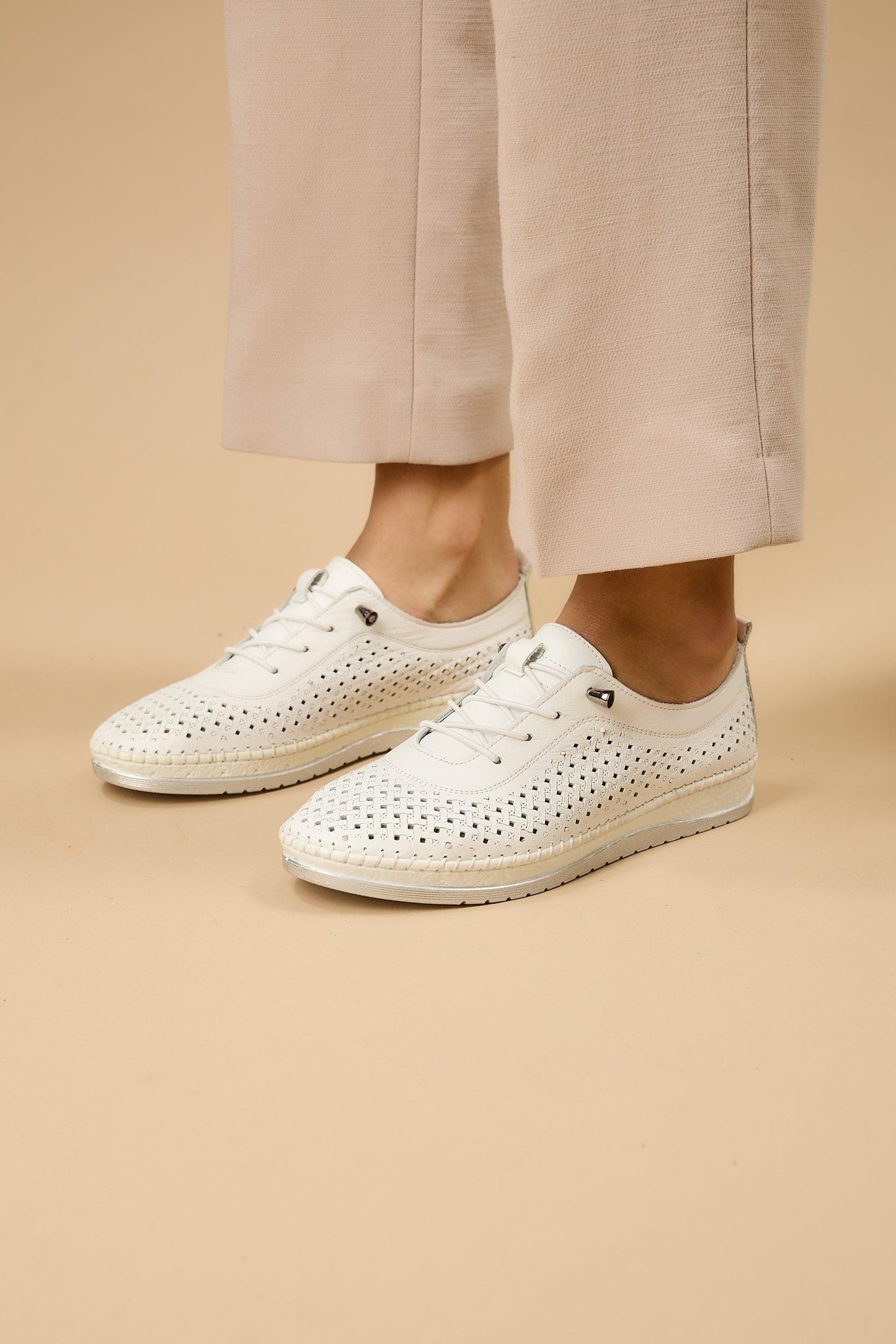 White Leather Handcrafted Walking Shoes
