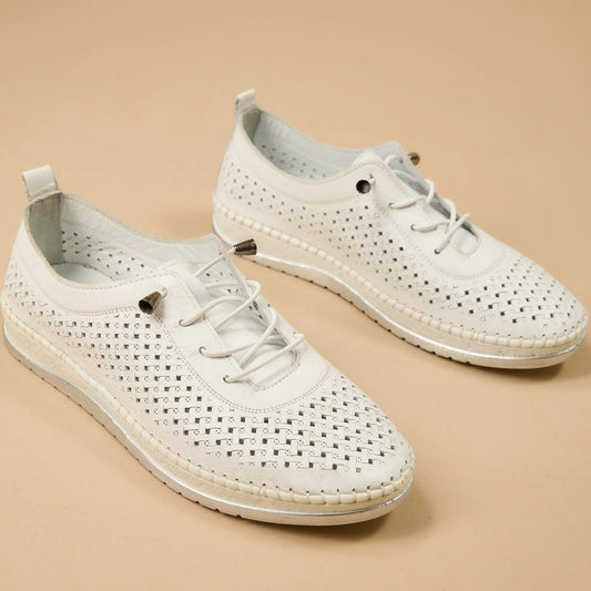 White Leather Handcrafted Walking Shoes