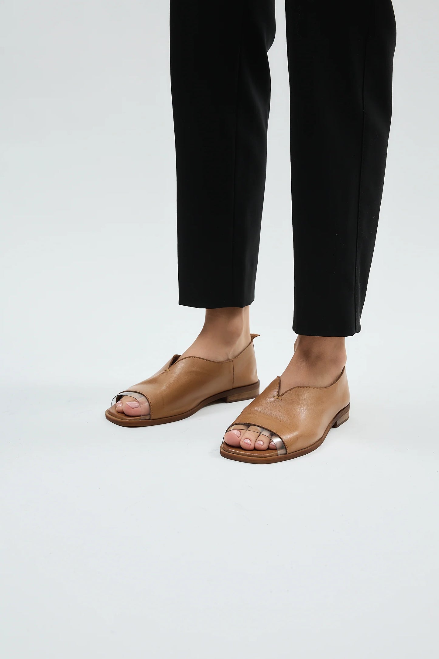 Slip On Peep-Toe Handcrafted Leather Flats
