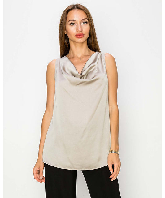 Silky Satin Racerback Cowl Neck Top