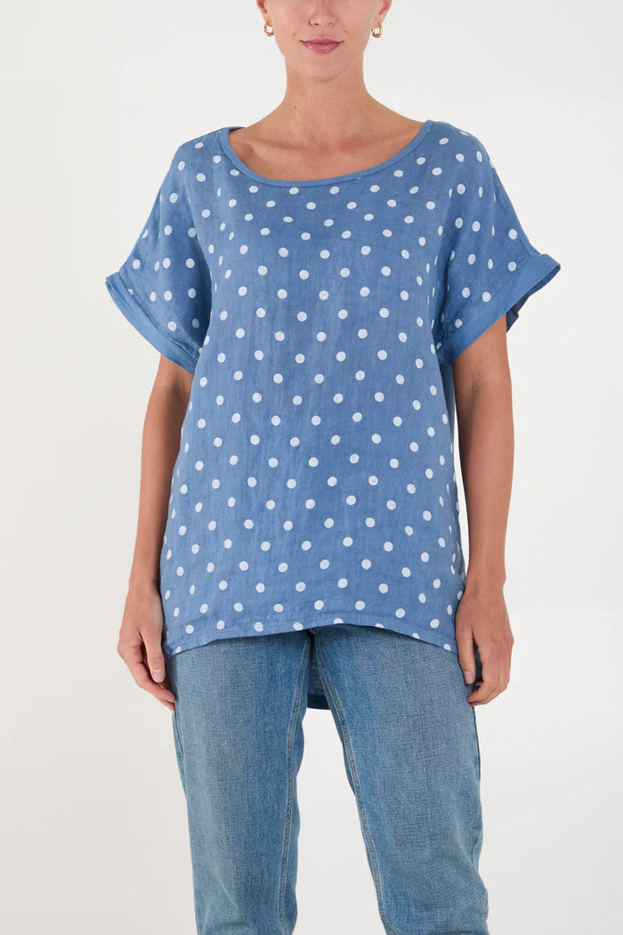 Italian Linen/Cotton Blend Polka Dot Top In 5 Colors