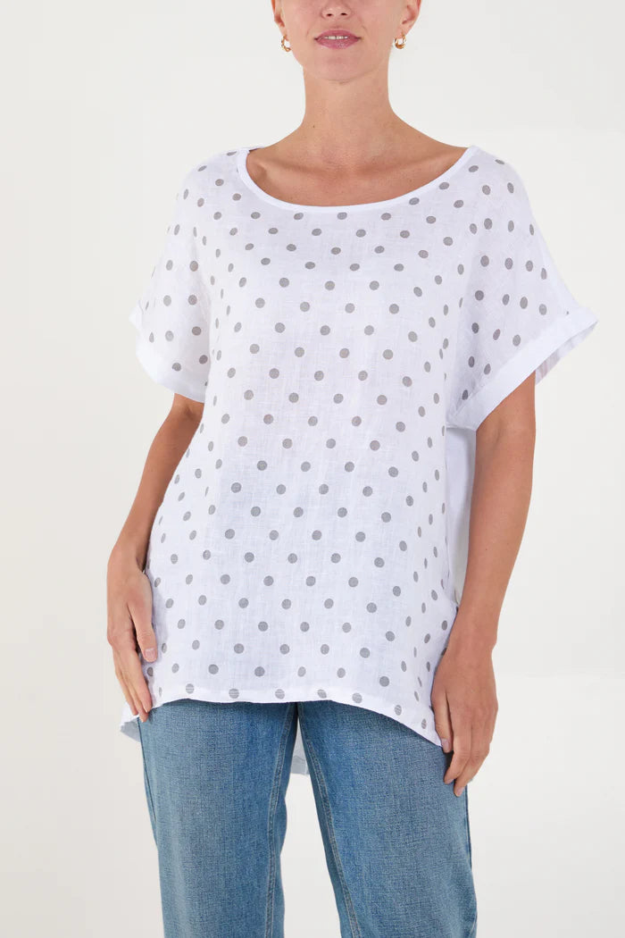 Italian Linen/Cotton Blend Polka Dot Top In 5 Colors