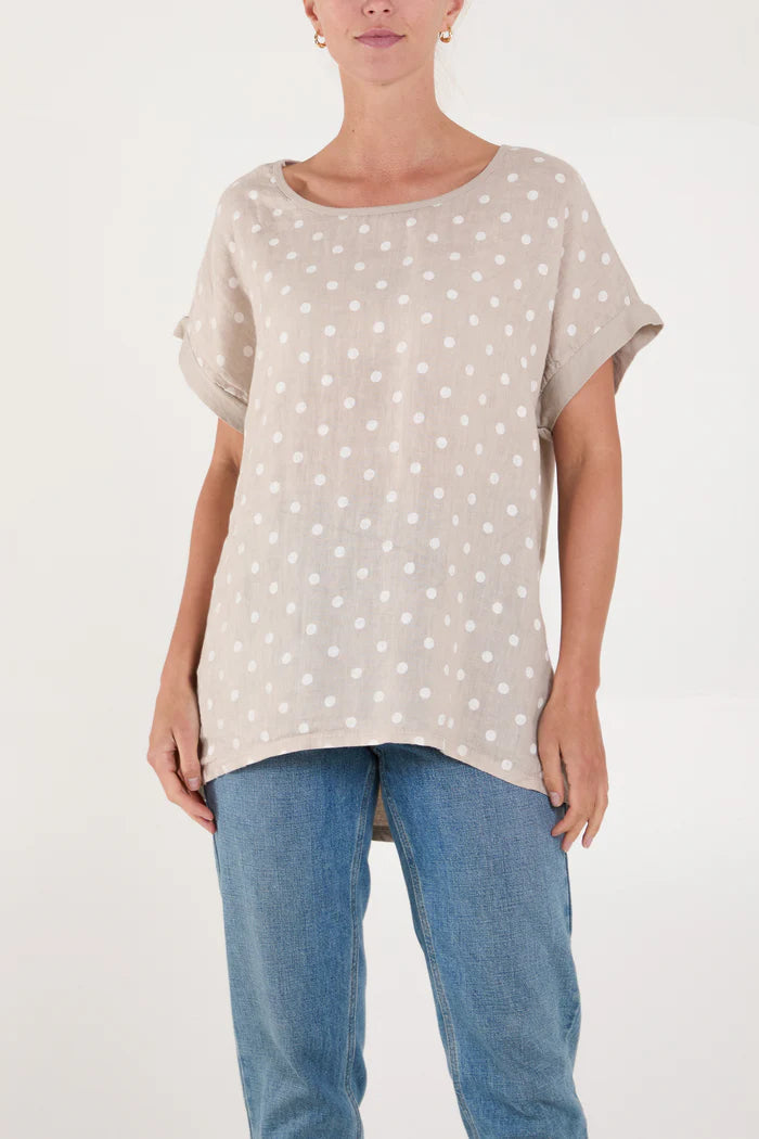 Italian Linen/Cotton Blend Polka Dot Top In 5 Colors