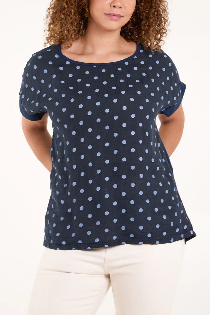 Italian Linen/Cotton Blend Polka Dot Top In 5 Colors