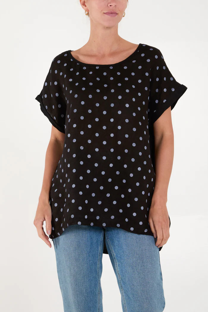 Italian Linen/Cotton Blend Polka Dot Top In 5 Colors