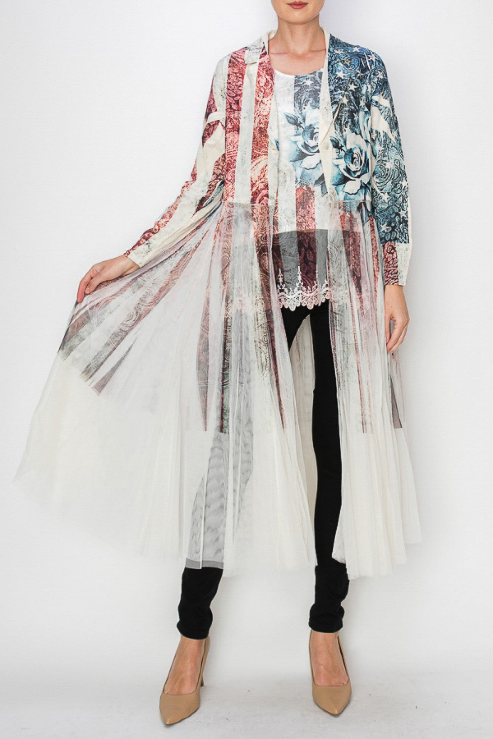 Americana Print Mesh Duster Jacket