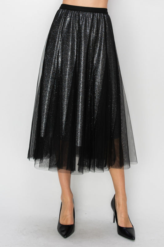 Double-Layer Mesh Sparkly Skirt