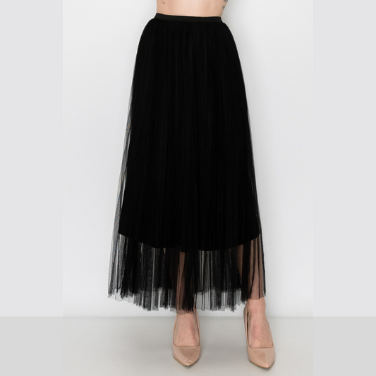Black Double-Layer Mesh Skirt