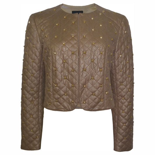 Lush Quilted Vegan Leather Studded Jacket
