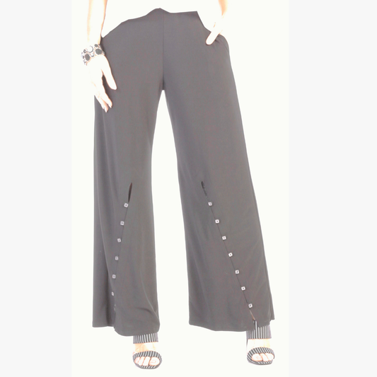 Gray Button-Embellished Palazzo Pants