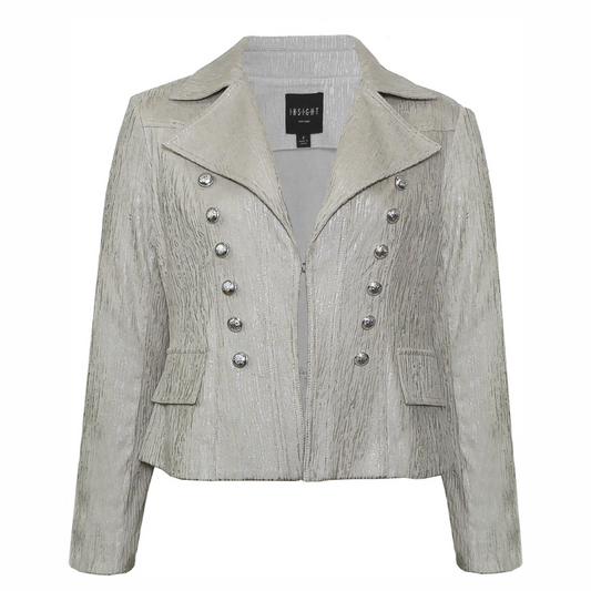 Silver Button-Trim Vegan Leather Jacket