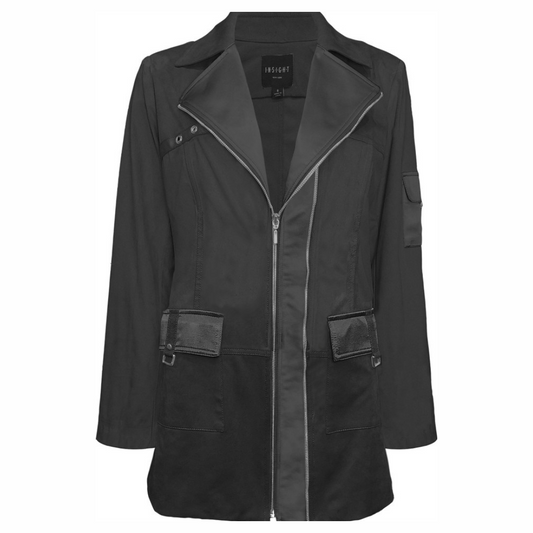 Satin Stripe Tunic Vegan Leather Jacket