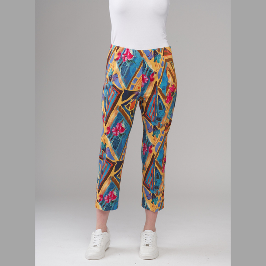 Geometric Floral Print Techno Capri Pants