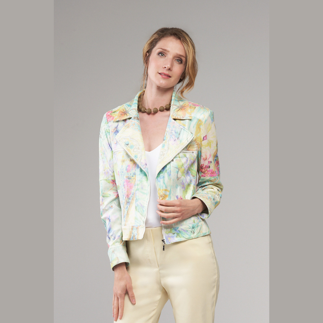 Watercolor Floral Print Vegan Leather Jacket