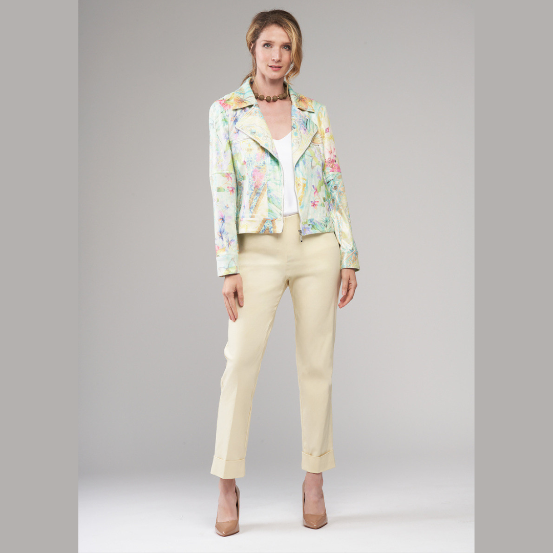 Watercolor Floral Print Vegan Leather Jacket