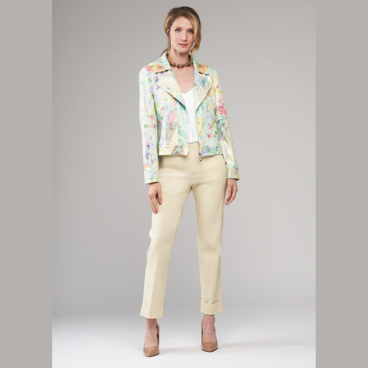 Watercolor Floral Print Vegan Leather Jacket