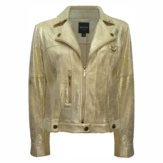 Sweater Collar Metallic Gold Moto Jacket