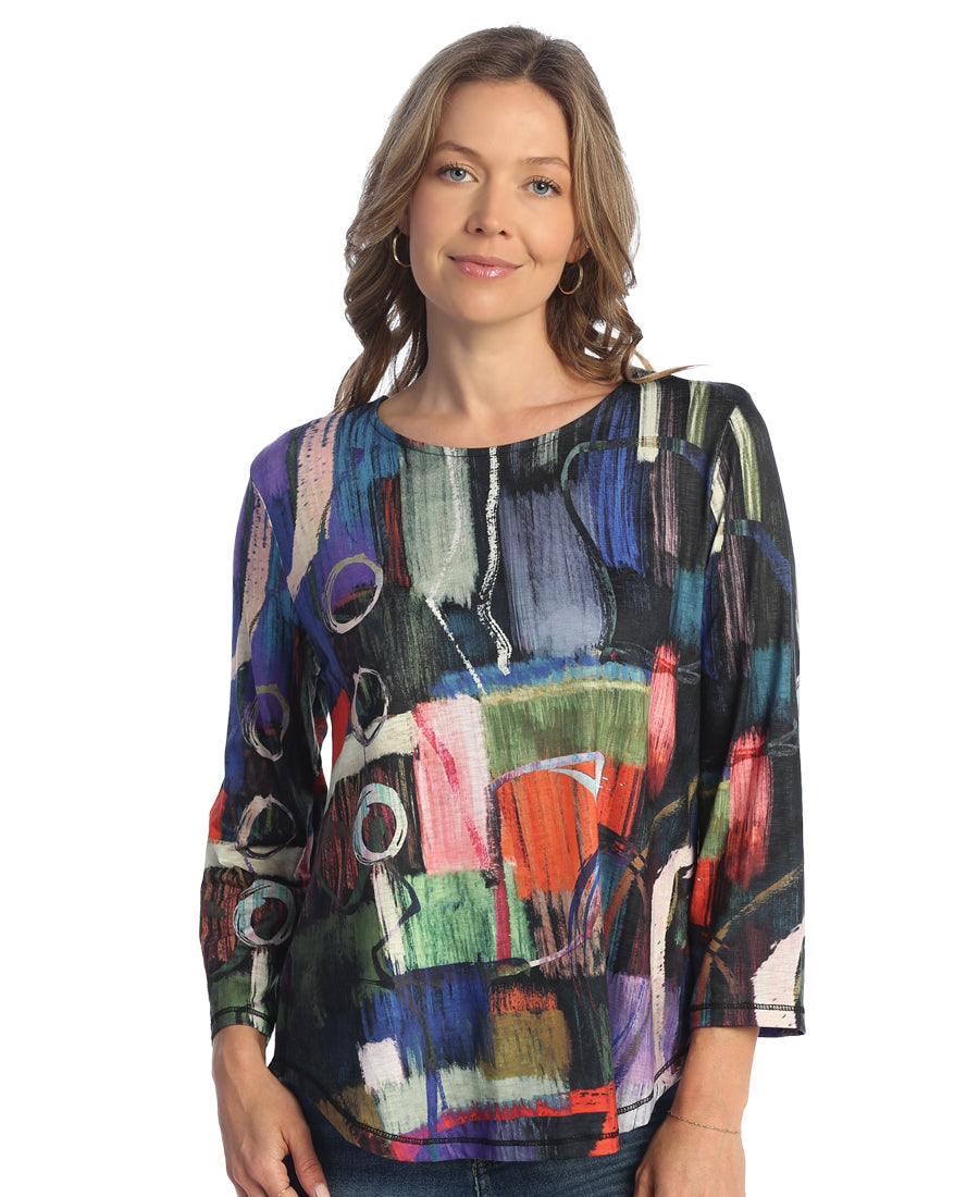 Colorful Top With Round Hem