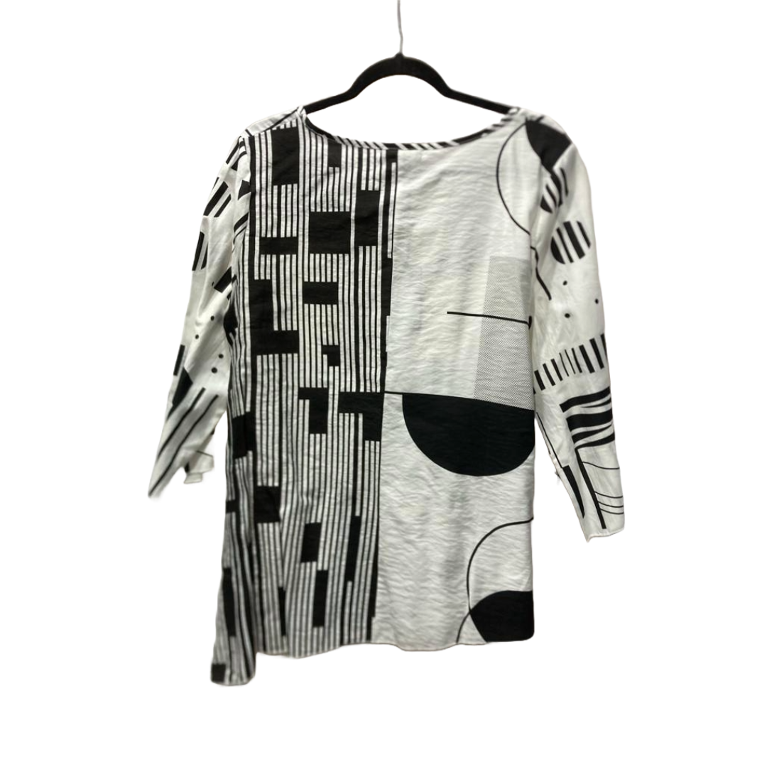 Black & White Abstract Print Shirt With Side Knot-Tie Detail