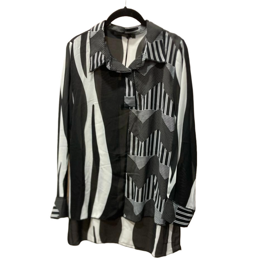 Black & White Striped Blouse With Front Detail