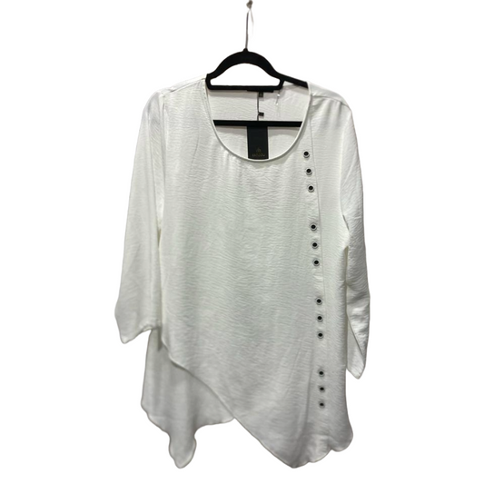 White Asymmetrical Hem Blouse with Side Buttons