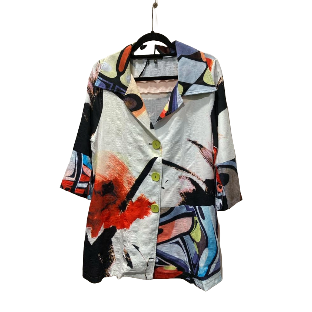 Black & White Shirt With Abstract Design In Vibrant Colors