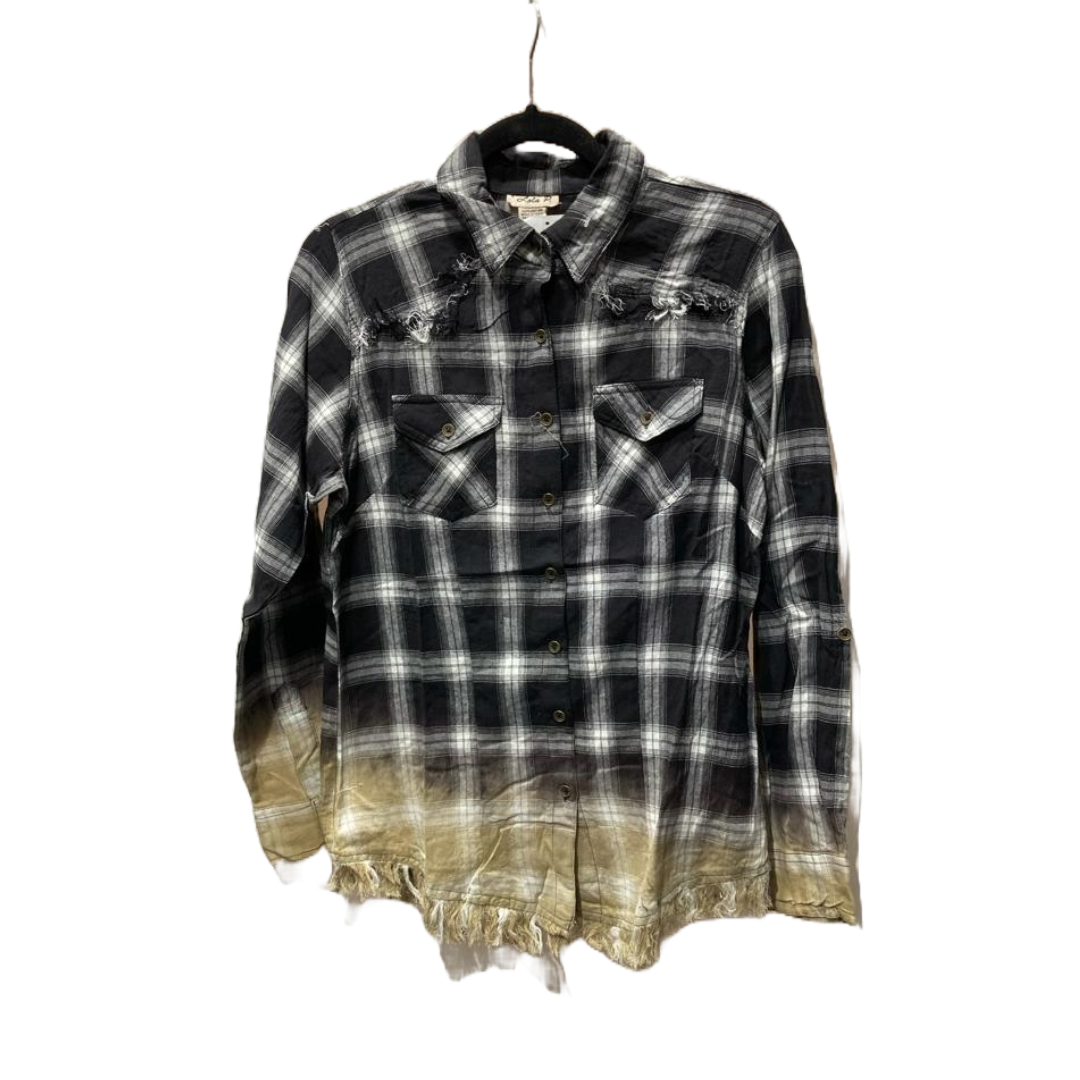 Bleached Bottom Plaid Shirt With Frayed Trim