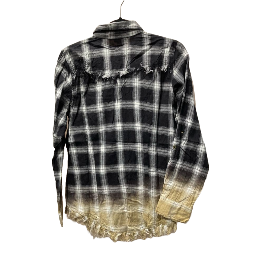 Bleached Bottom Plaid Shirt With Frayed Trim