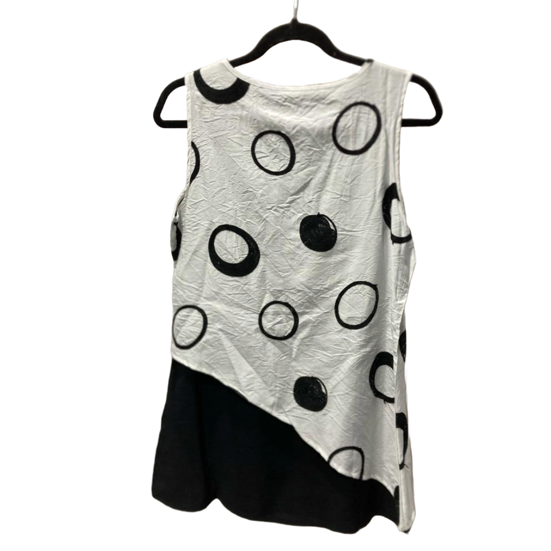 Black & White Sleeveless Top with Circle Patterned Shirt Overlay