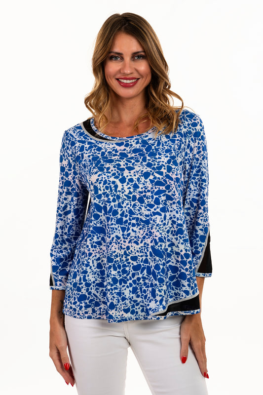 Reversible Colorful Village/Blue Mosaic Knit Top