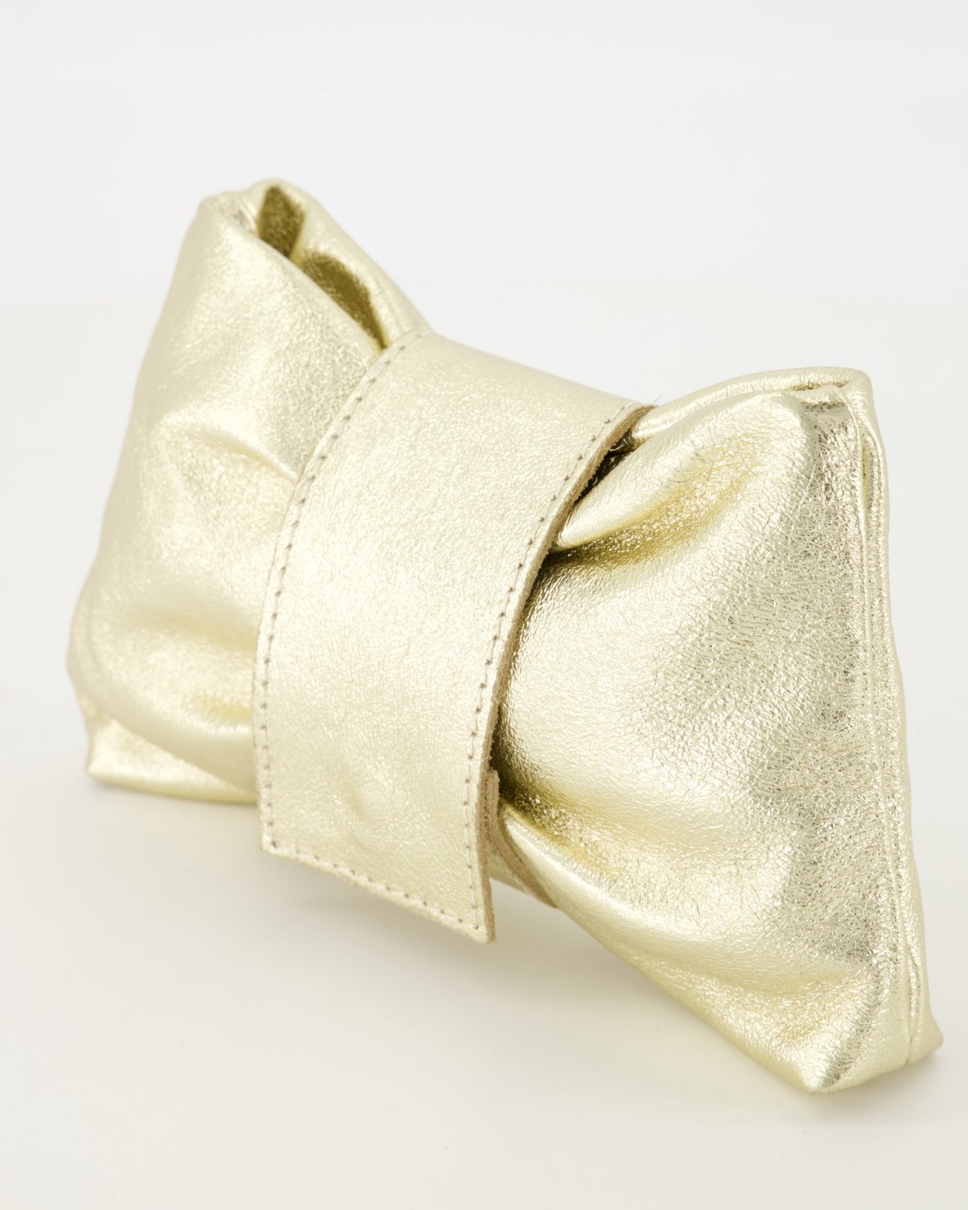 Metallic Leather Bow Clutch with Chain Strap