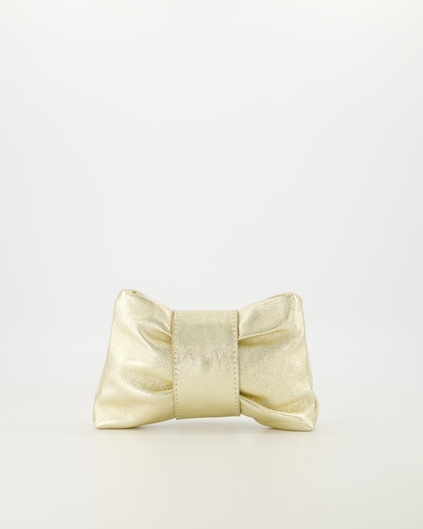 Metallic Leather Bow Clutch with Chain Strap