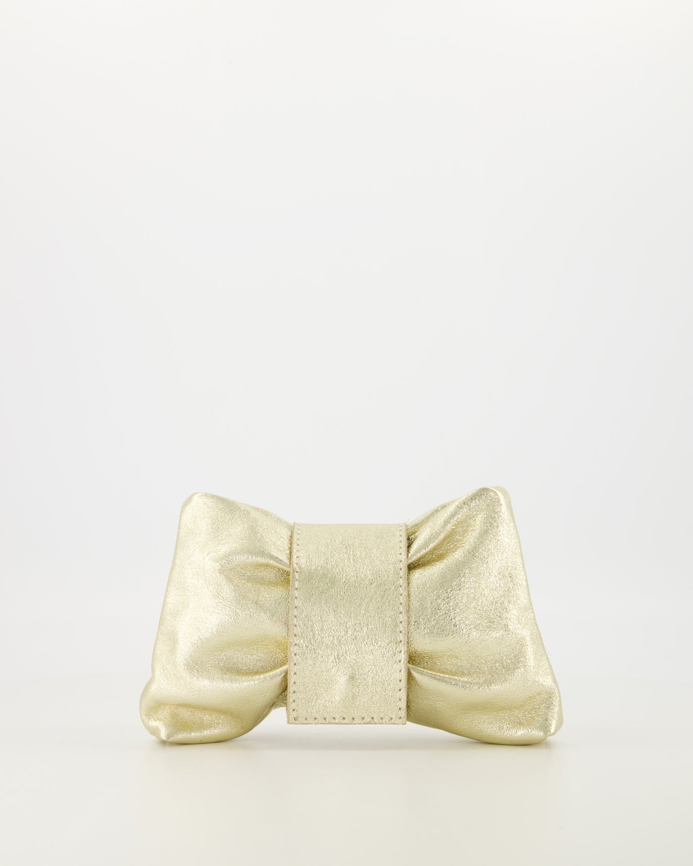 Metallic Leather Bow Clutch with Chain Strap