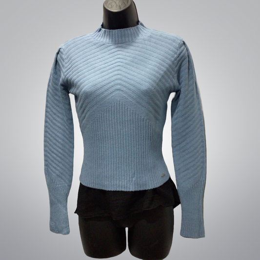 Fitted Sweater with Diagonal Knit Design