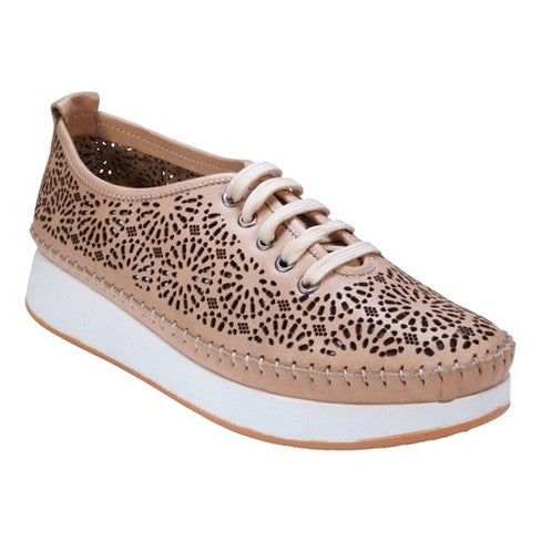 Tan Leather Sneakers with Laser Cut-Out Design