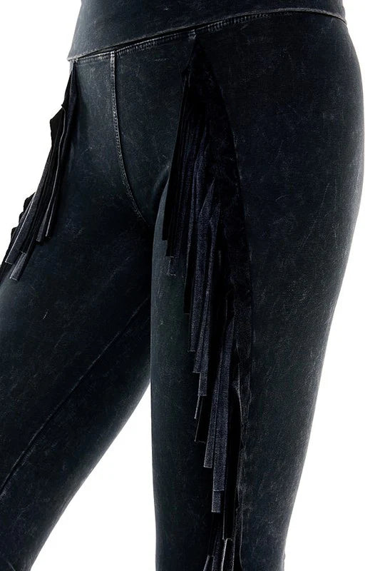 Mineral Wash Fringe Yoga Pants (in 3 colors)