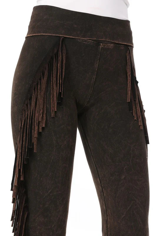 Mineral Wash Fringe Yoga Pants (in 3 colors)