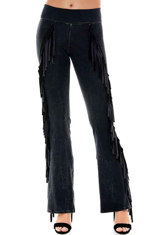 Mineral Wash Fringe Yoga Pants (in 3 colors)