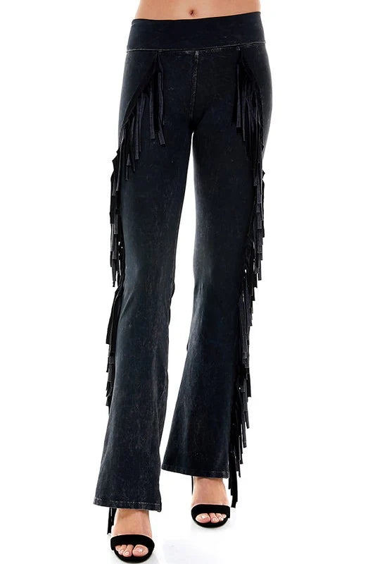 Mineral Wash Fringe Yoga Pants (in 3 colors)