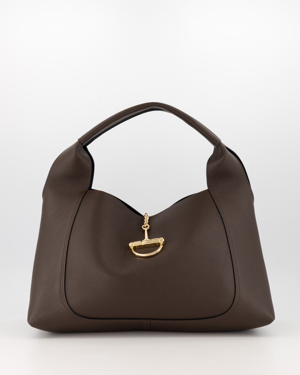 Large Classic Grain Leather Handbag With Gold Hardware Accent