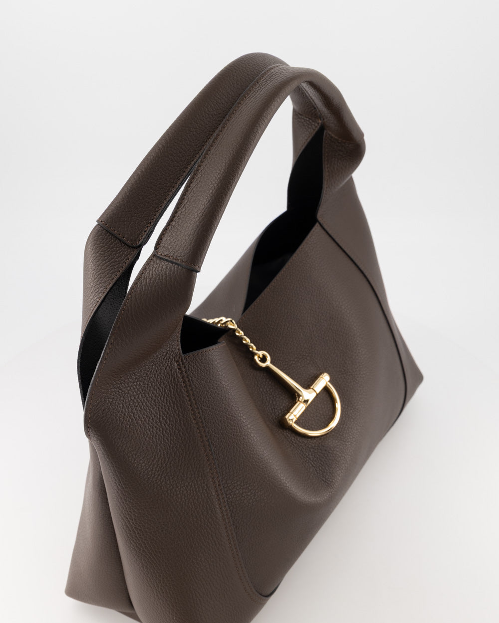 Large Classic Grain Leather Handbag With Gold Hardware Accent